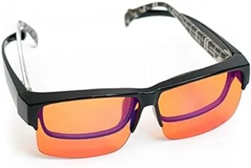 Fitover Anti-Blue Blocking Computer Glasses/w Flex Frame | Fits Over Prescription Eyeglasses | Amber Orange to Block Blue Light | Better Night Sleep & Reduce Eyestrain Migraine Headaches Insomnia
