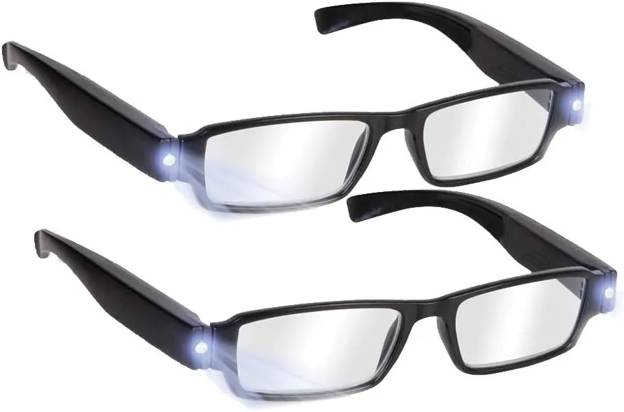 Bright LED Readers with Lights Reading Glasses Lighted Magnifier Nighttime Reader Compact Full Frame Eyewear Clear Vision Unisex Clear Vision Lighted Eye...
