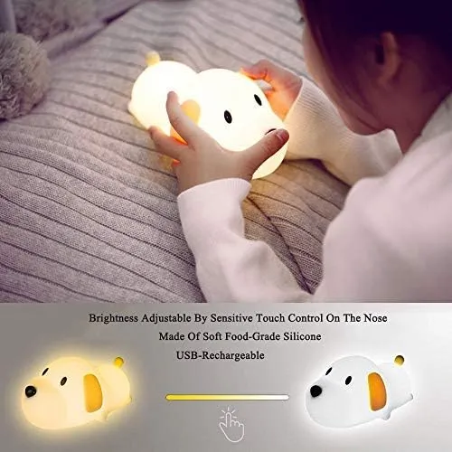 LED Night Light for Kids ，Soft Silicone Puppy LED Lamp with Sensitive Touch Control, Baby Nursery Lamp with Warm/Cool White Dual Modes-USB Rechargeable...
