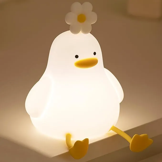 Flower Duck Night Light for Kids,3 Colors Silicone Nursery Night lights,1200mAh Rechargeable Cute Lamp,Timer Baby Night Light for Boy and Girls Women Bedrooms, Living Room,Kids Gifts Kawaii Decor
