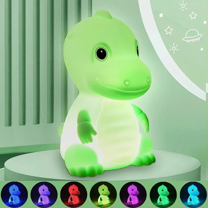 Dinosaur Night Light for Kids, 7 Color Kids Night Lights for Bedroom, Cute Dinosaur Lamp with Touch Sensor, Silicone Rechargeable Cute Night Lamp, Toddler Nightlights for Children Gift, Nursery
