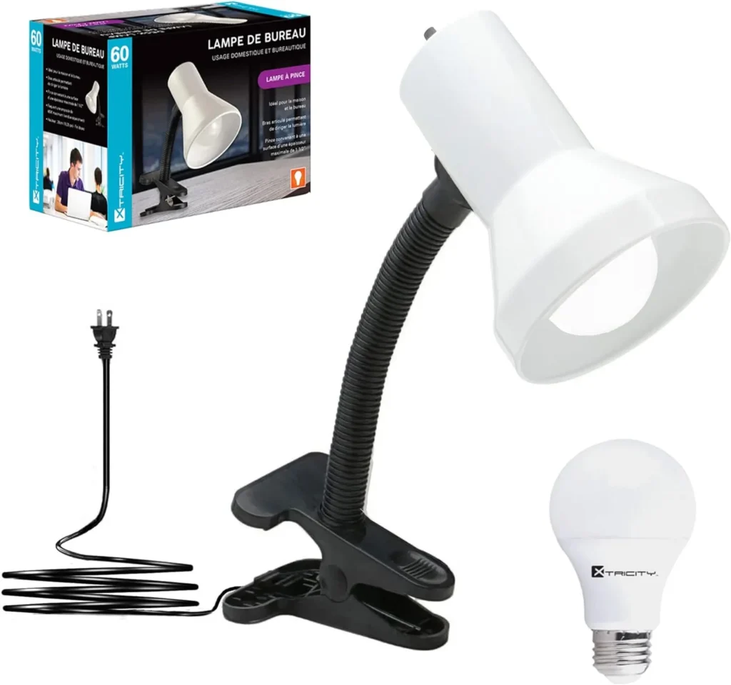 Xtricity Desk Lamp with Clamp Base and Adjustable Gooseneck, 7W A19 Led Bulb Included, 120V, Convenient On/Off Switch, White Finish
