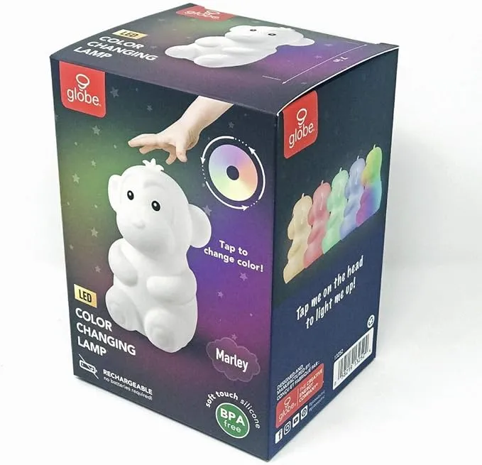 Globe Electric Marley Monkey Multicolor Changing Integrated LED Rechargeable Silicone Night Light Lamp, White
