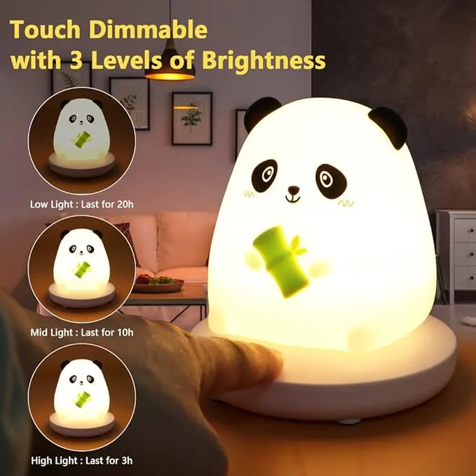 LVOERTUIG Cute Night Light for Kids, Cute Panda Night Light Soft Silicone Night Light with Touch Control, Protable Led Animal Kids Lamp USB Rechargeable Bedside Lamp for Room Desk Decor (Panda)
