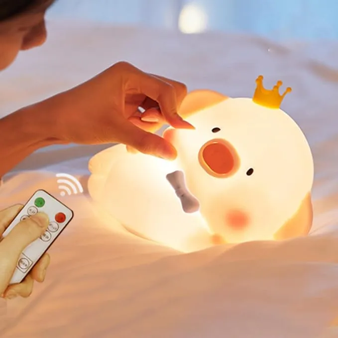 AVEKI Night Light for Kids, Cute Pig Silicone Nursery Night Lamp, Dimmable Tap Night Light with Remote & Timer, Rechargeable Portable Kawaii Lamp, LED Bedside Table Lamp Decor for Bedroom Study