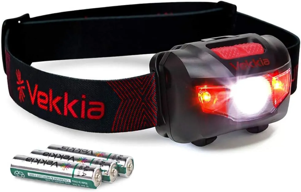 Vekkia Ultra Bright LED Headlamp-5 Lighting Modes,White & Red LEDs Head Lamp, Camping Accessories Gear. IPX6 Waterproof Headlight for Running,Cycling...
