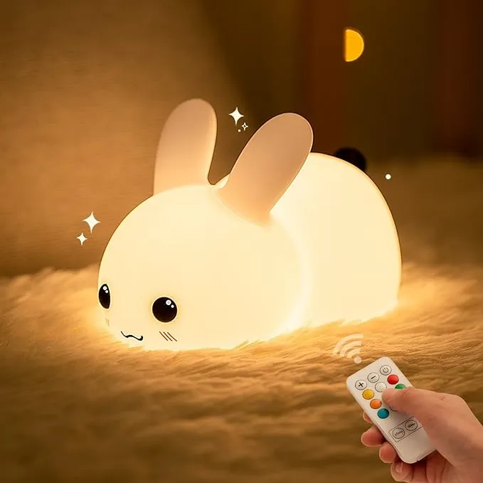 Myratts Cute Bunny Night Light for Kids, 7 Colors Kawaii Stuff Rechargeable Nightlights with Dimmable Light and Timer Setting, Birthday Eater Xmas Gift, Used for Camping Party Room Decor
