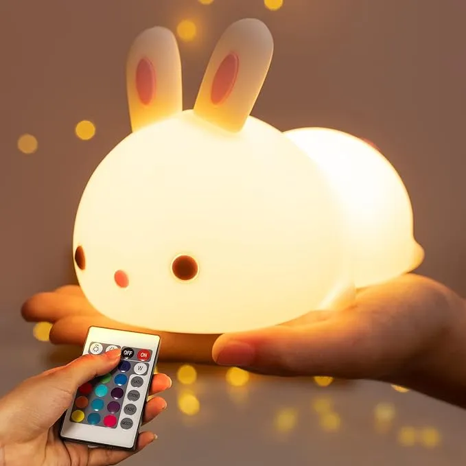 One Fire Cute Bunny Night Lights for Kids Room, Kawaii Remote 16 Colors Cool Lamps Cool Lights, Dimmable Kids Night Light for Kids, Tap for Fun Cute Stuff for Teen Girls,Led Animal Nursery Cute Gifts
