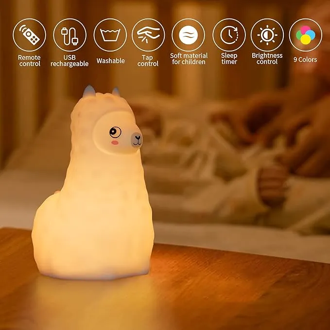 Alpaca Night Light for Kids Desk Lamp, LED Light Up Nightlight for Children with Timer 9 Colors Toddler Light Portable Rechargeable Bedside Lamp for Nursery Baby Breastfeeding Teen Girl Boy Gifts

