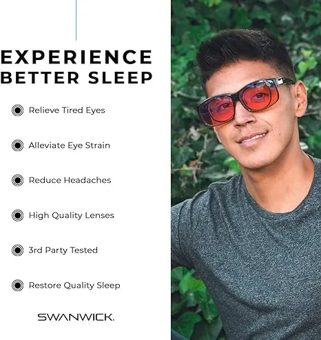 Swanwick Fitover Night Swannies - Superior Blue Light Blocking (up to 500nm) from Gadget Screen Glare - Sleep Support
