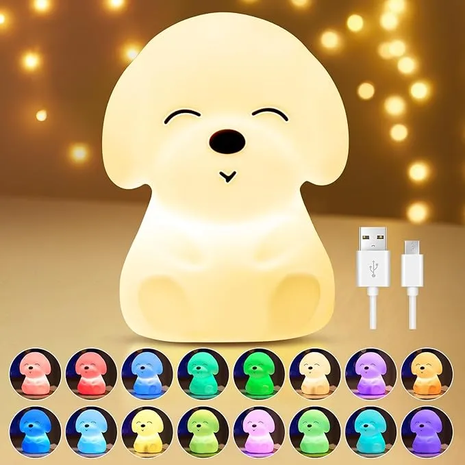 Night Light for Kids Bedroom,16 Colors & Soft Silicone Dog Night Light for Kids, Dimmable+Rechargeable Toddler Night Light for Baby Nursery,Baby Night Light Nightlight for Kids Room, Kids & Baby Gifts
