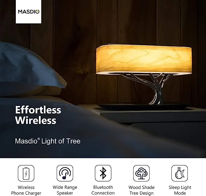 Light of the Tree Bedside Lamp with bluetooth speaker and wireless charging
