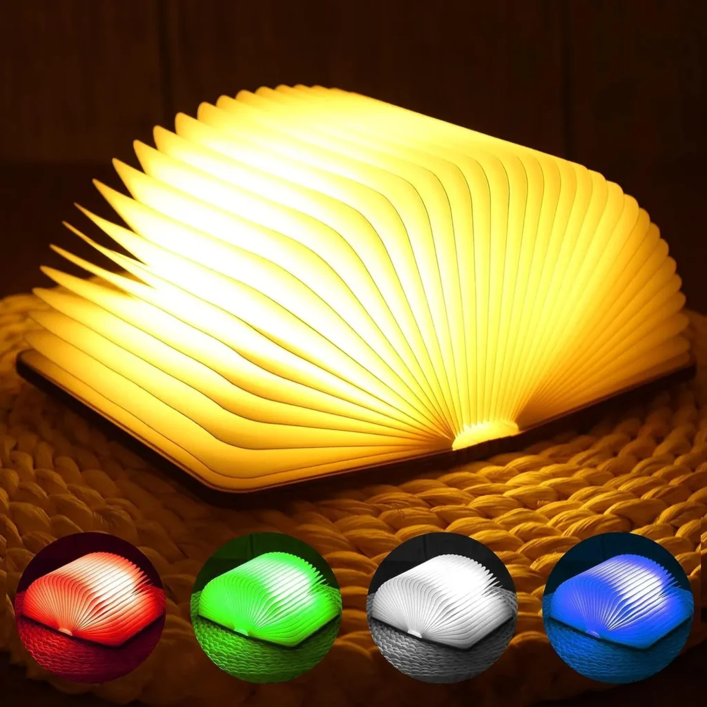 Wooden Folding Book Lamp, USB Rechargable Book Shaped Light LED Light Led Desk Table Lamp for Magnetic Design, Color Changing LED Book Light Magnetic Mood...
