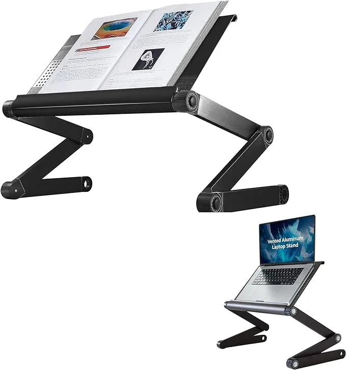Adjustable Book Holder and Laptop Stand - Portable Aluminum Book Stand for Textbooks, Cookbooks, Recipe Books, and Tablets
