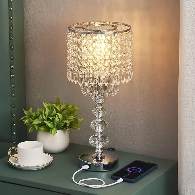 Crystal Bedside Lamp - Tall and Square Design