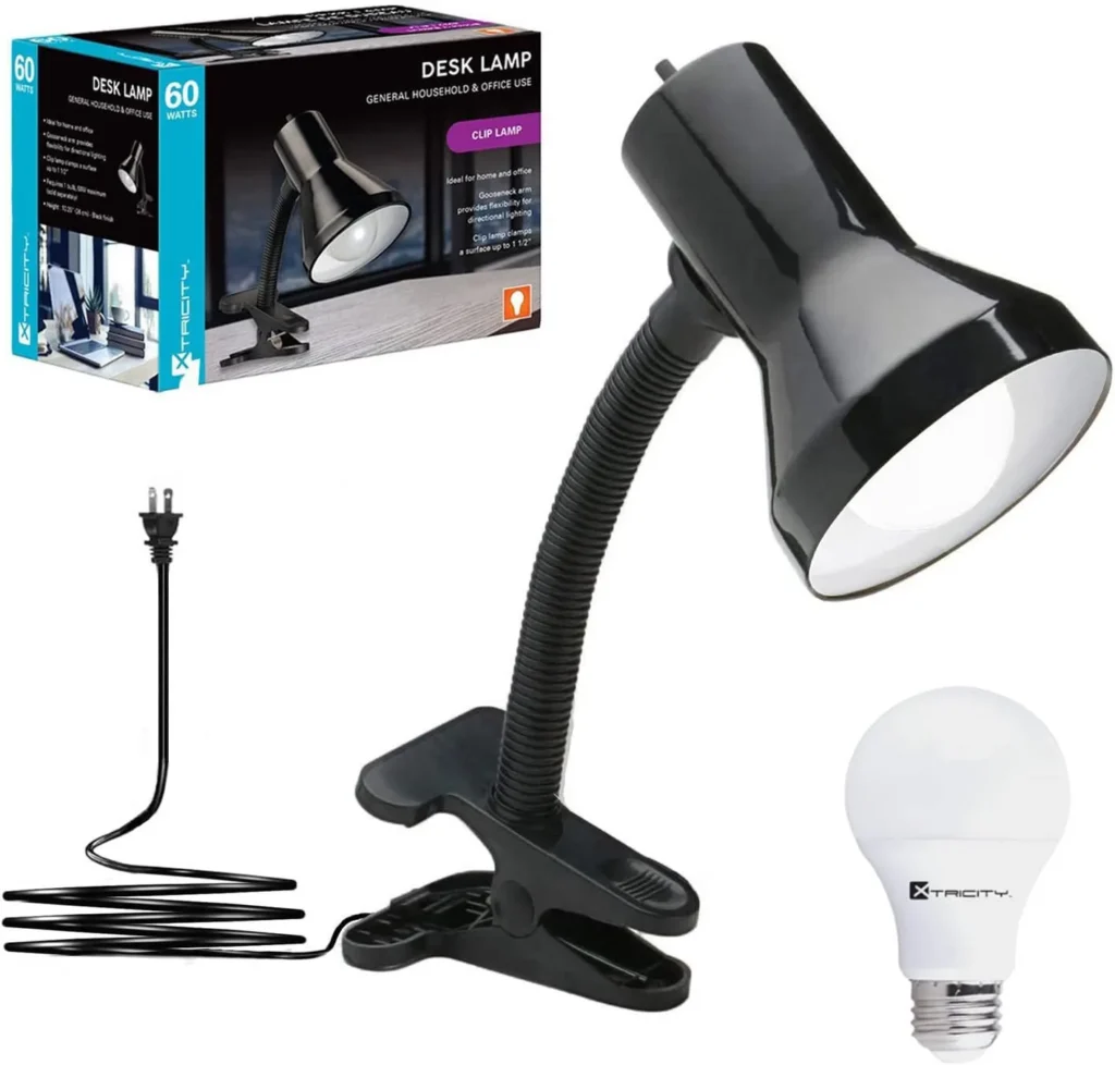 Xtricity Clip on Lamp with Clamp Base and Adjustable Gooseneck Desk lamp, Clip lamp for Bed 6W A19 LED Bulb Included, 120 Volt, Convenient On/Off Switch, 10...
