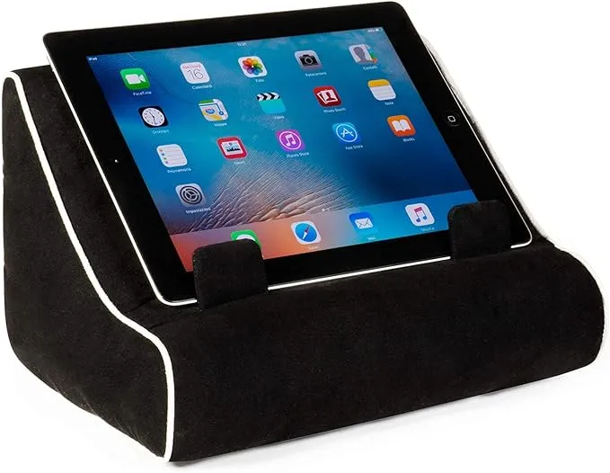 Simple, inexpensive pillow to hold tabs, E-readers, and books at an angle - doubles as head pillow.