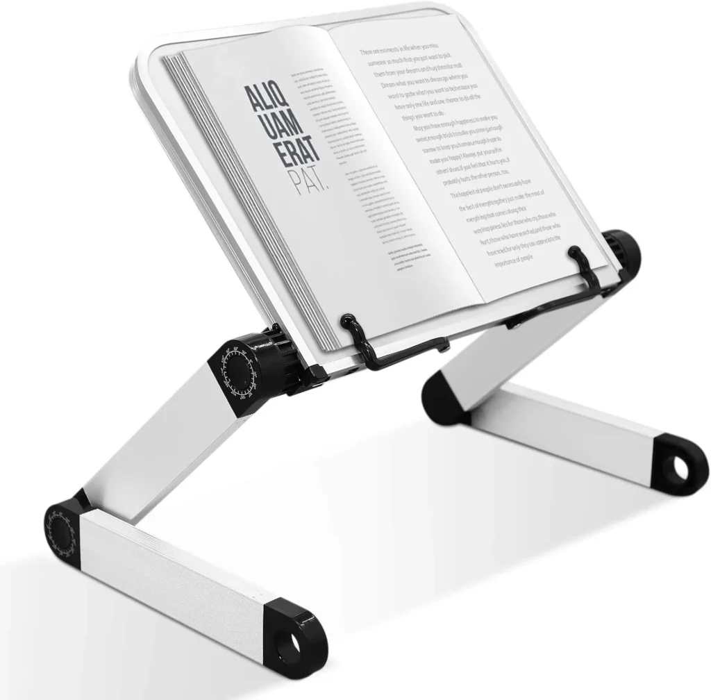 Book Stand Multifunctional Adjustable Laptop Stand Book Holder Tray with Clips Ergonomic Multi Heights Angles Adjustable Cooking Bookstand for Textbook...
