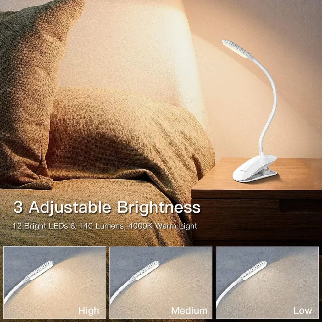 LOYLOV Clip on Reading Light, Ultra-Bright Warm LED Book Light 3 Brightness Eye Care, USB Rechargeable Headboard Book Lamp for Reading in Bed at Night for...
